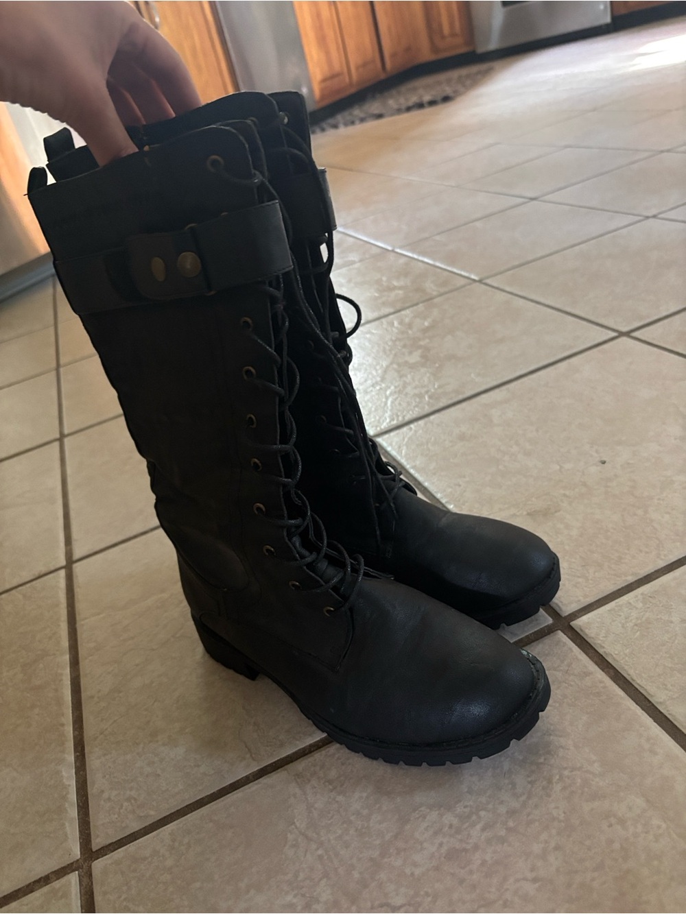 Lace-Up Combat Boots for Women - Black